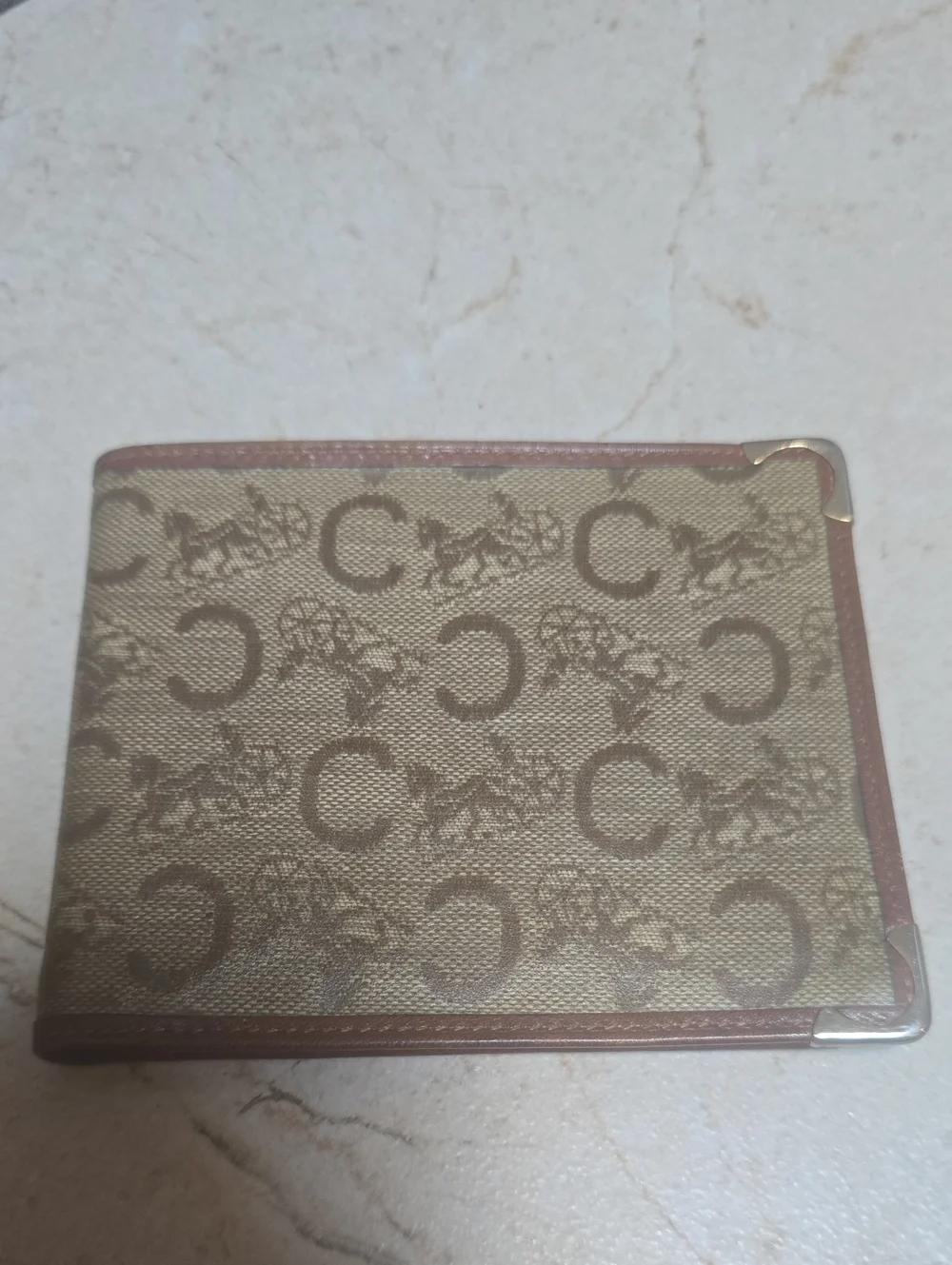 Celine Macadam monogram PVC canvas Bifold Wallet Featuring Brown Leather Trim